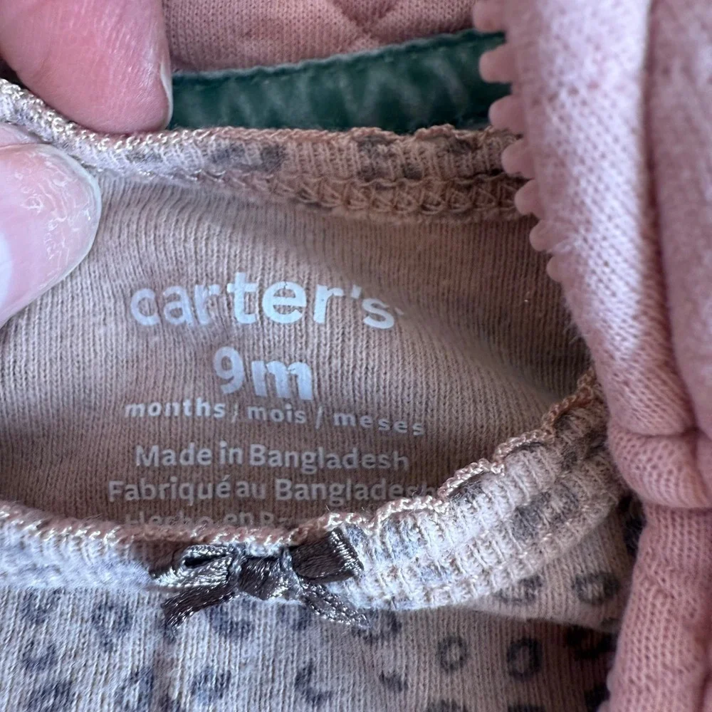 SALE Carter's Baby Girl Pink Quilted Vest‎ Leopard Print Bodysuit Set 9 Months